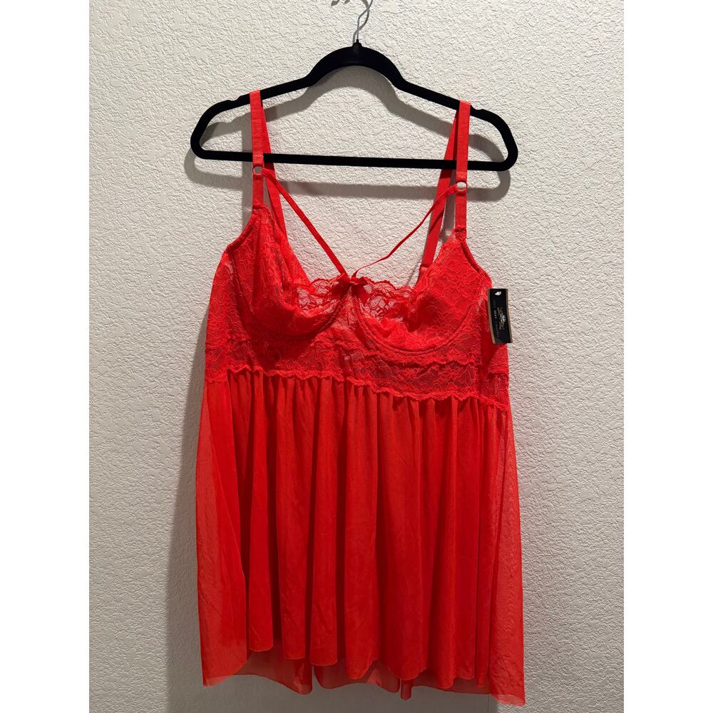 NWT‎ Babydoll Sheer Lingerie Set with Thong in Red Size 3x